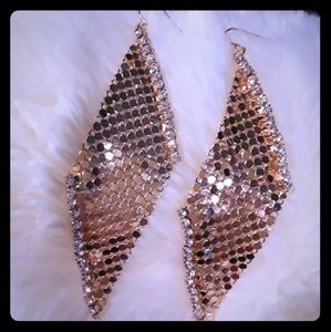 Rose Gold Metal Mesh and faux Diamond Earrings